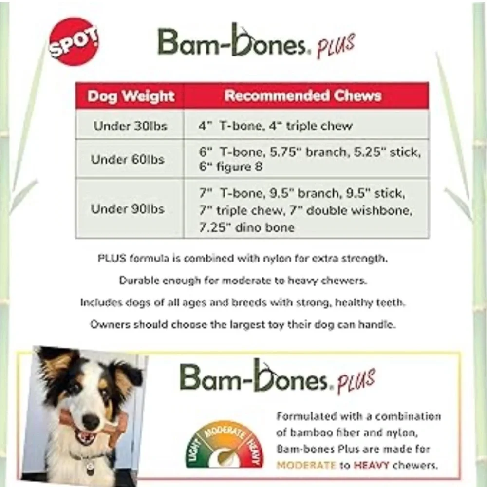 SPOT Bam-Bones PLUS Dog Chew Toy - Bamboo & Nylon, 4”, Peanut Butter Flavor- NWT